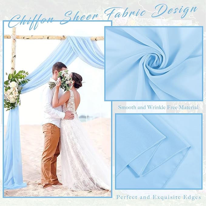 Wedding Arch Drape Fabric, 4 Panels, 20 Ft, Baby Blue Chiffon