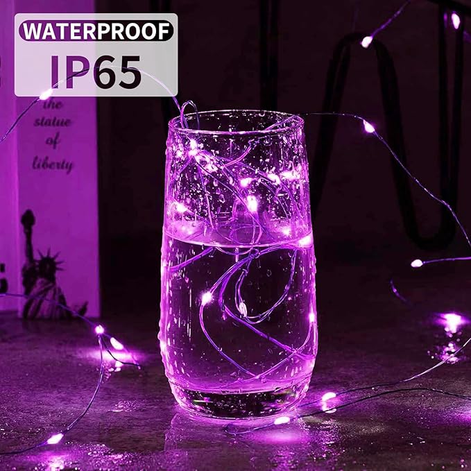 Aogist 12 Pack Fairy Lights 3 Modes 7ft 20 LED Waterproof,Battery Operated Silver Wire Firefly Starry Moon Mini String Lights for Mason Jars Christmas DIY Crafts Wedding Party Bedroom,Pink