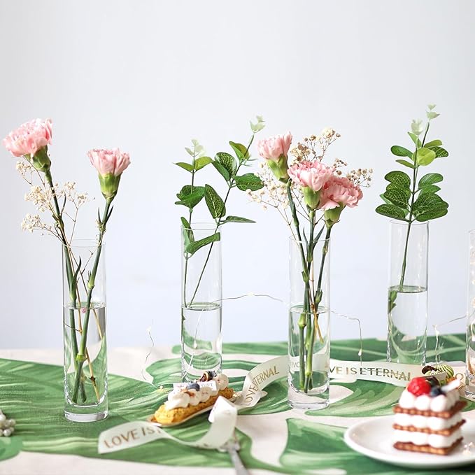 Cylinder Bud Vases, 12 Pack Clear Glass 7.5 Inch Tall