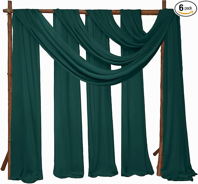 6 Panels Emerald Green Wedding Arch Drapery 28" x20Ft Wedding Arch Draping Fabric Chiffon Fabric Drape Sheer Backdrop Curtain for Nuptials Party Ceremony Birthday Arbor Drapery Reception Ceiling Décor