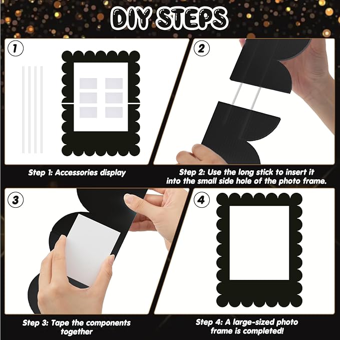 32 x 24 Inch Large Blank DIY Photo Booth Props Picture Frame Party Frame DIY Photo Booth Props Selfie for Birthday, Graduation, Christmas Holiday Party(Black,Scalloped)