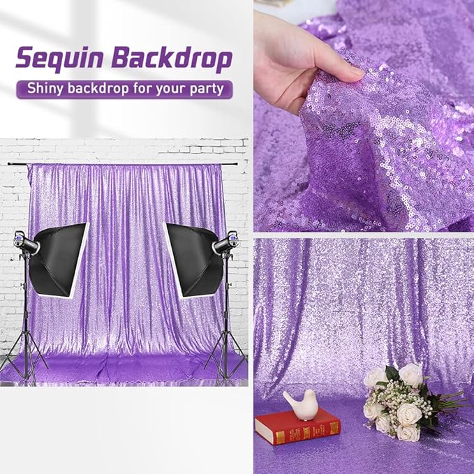 Eternal Beauty Lavender Sequin Backdrop, 10x10 Ft Glitter Background Curtains for Shimmer Photography Party Wedding Birthday Back Drop Decor