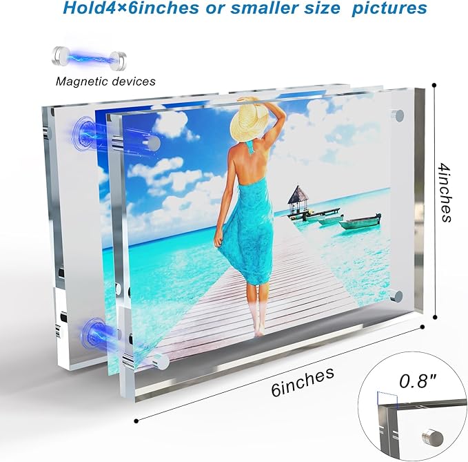 4x6 Inches Acrylic Picture Frames 5 Pack, Double Sided Magnetic Photo Frames,Free Standing on Desk or Table Clear Picture Frames