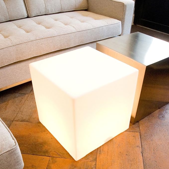 Mr.Go 20-inch LED Lighted Cube Table, Large LED Cube Chair Light, 16 RGB Colors Glowing Cube Seat w/Remote - Rechargeable - Waterproof - Home Outdoor Patio Pool Bar Stage Party Lighting Decoration