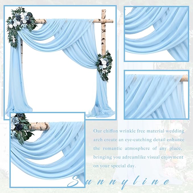 Wedding Arch Drape Fabric, 4 Panels, 20 Ft, Baby Blue Chiffon
