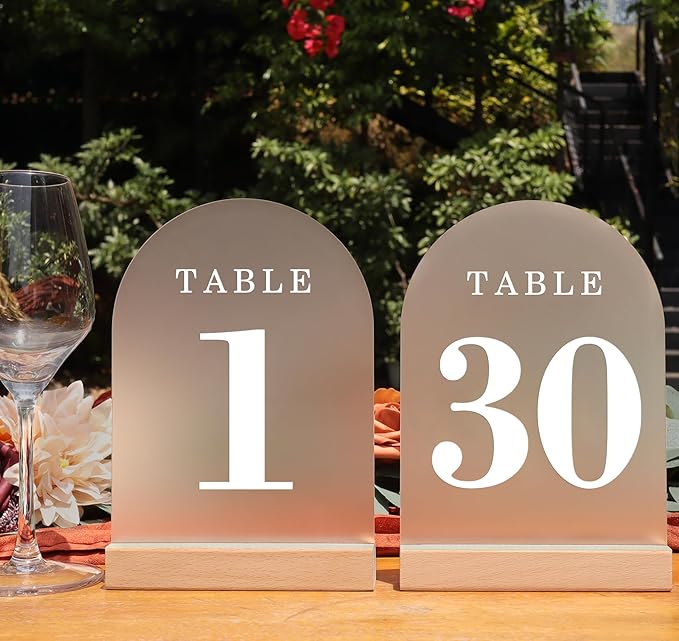 Tabletop Signs - Frosted Acrylic Table Numbers 1-30 with Wood Stands