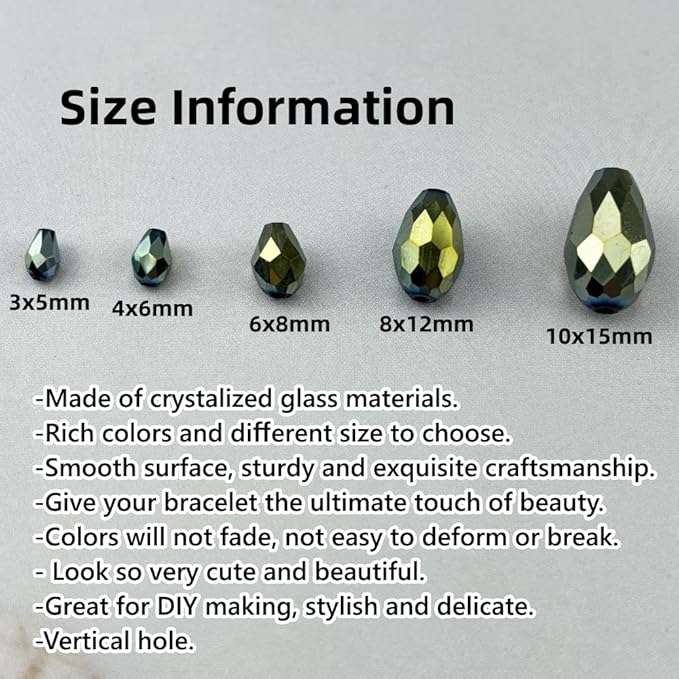150pcs 4x6mm Teardrop Crystal Glass Beads for Jewelry Making, Faceted Vertical Hole Teardrop Glass Spacer Beads for Wind Chimes Bracelet Earring Necklace DIY Craft(Green Light)