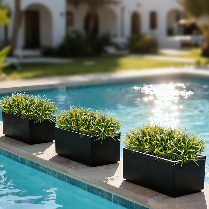 Artificial Greenery Plants, 12 Bundles Yellow and White Faux Monkey Grass