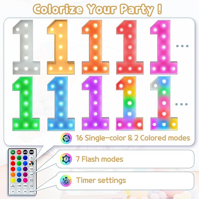 Light Up Number 13 Birthday Decoration with Remote, 16 Colors