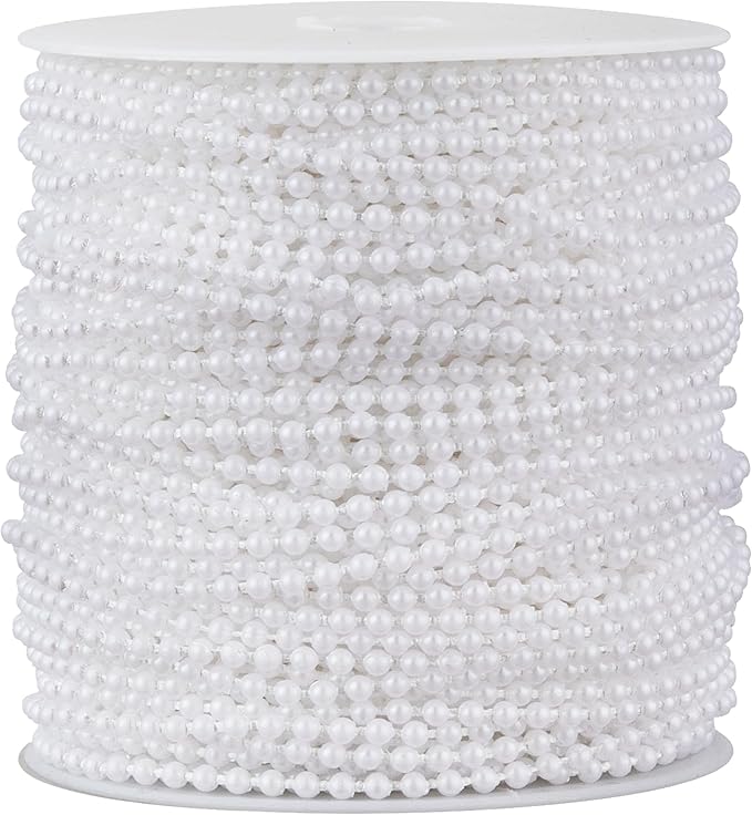 ZPEXRV164 Feet Faux Pearl Beads Garland 3mm Craft String Pearls for Wedding Centerpiece Christmas Tree and Flowers Decoration DIY(White)