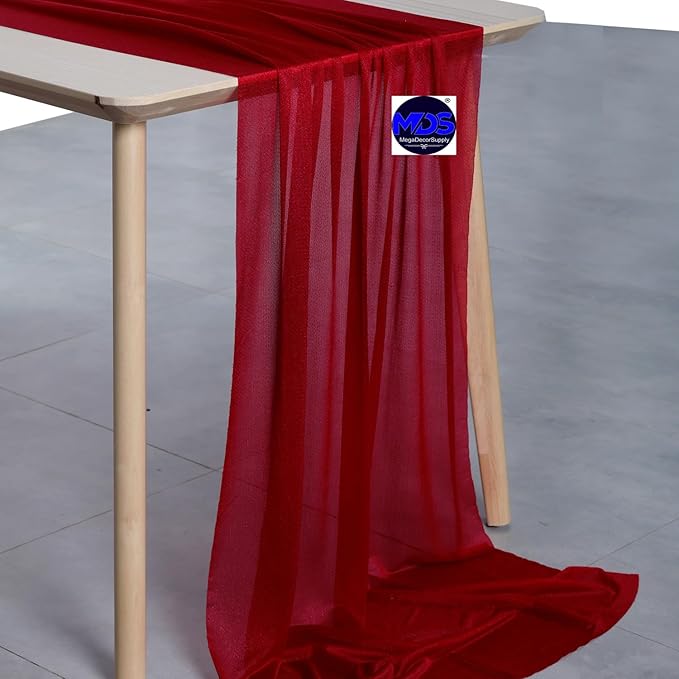 MDS 5 Pack 10ft Chiffon Table Runner 29 x 120 Inches Sheer Wedding Runner Romantic Rustic Table Runner for Wedding Decorations, Birthday Parties, Bridal Shower Party Arch Decor - Apple red