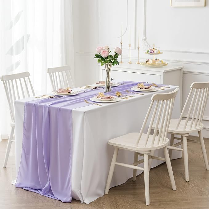 12Pack 9ft Chiffon Table Runner 14x108 Inch Sheer Romantic Table Runner for Wedding Birthday Party Bridal Shower Outdoor Decoration-Lavender