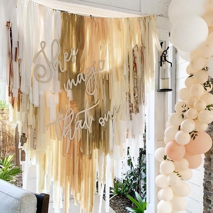 PartyWoo Light Brown Crepe Paper Streamers 4pcs 328ft Pack of Nude Boho Neutral Crepe Paper Streamers for Birthday Baby Shower Wedding Graduation Anniversary Woodland Jungle Theme Party Decorations