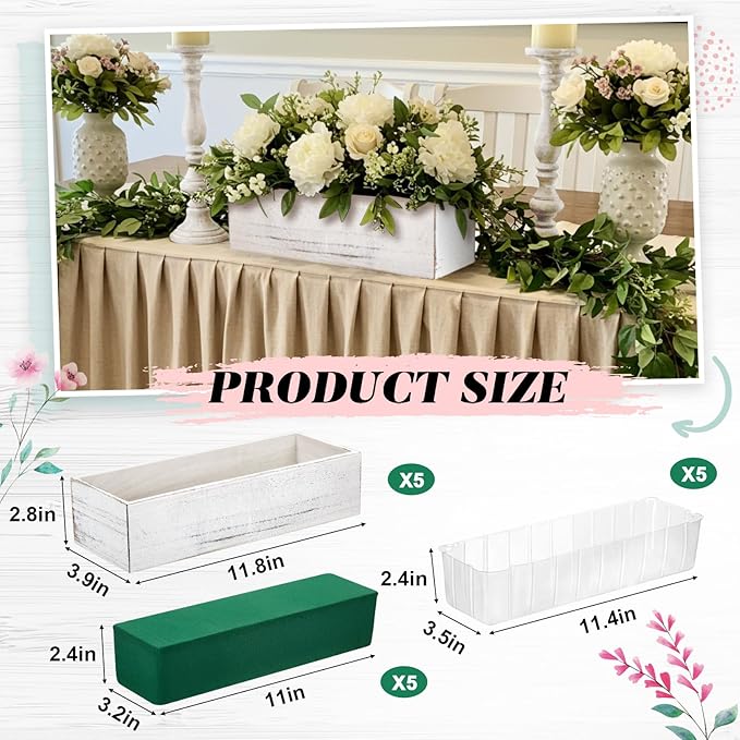 Wood Planter Boxes 5 Pack, Rustic White with Plastic Liners