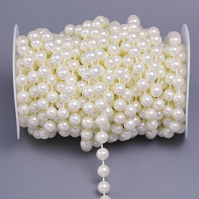11 Yards/33Feet Pearl Garland Craft String Pearls, Faux Pearl for Wedding Party Decoration, Christmas Tree Decorations and DIY Crafts (Ivory, 10 mm 33 Feet)