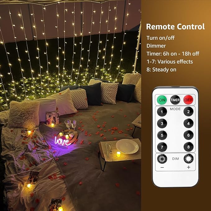Indoor Fairy Curtain String Lights, 10x10 ft, Warm White, Battery or USB