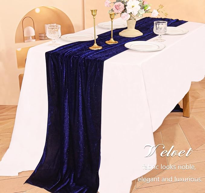 Velvet Table Runner 20 x 120 Inches 10ft Luxurious Thick Soft Velvet Christmas Thanksgiving Wedding Reception Table Runner for Party Reception Decorations(Navy Blue, 1 Pack)