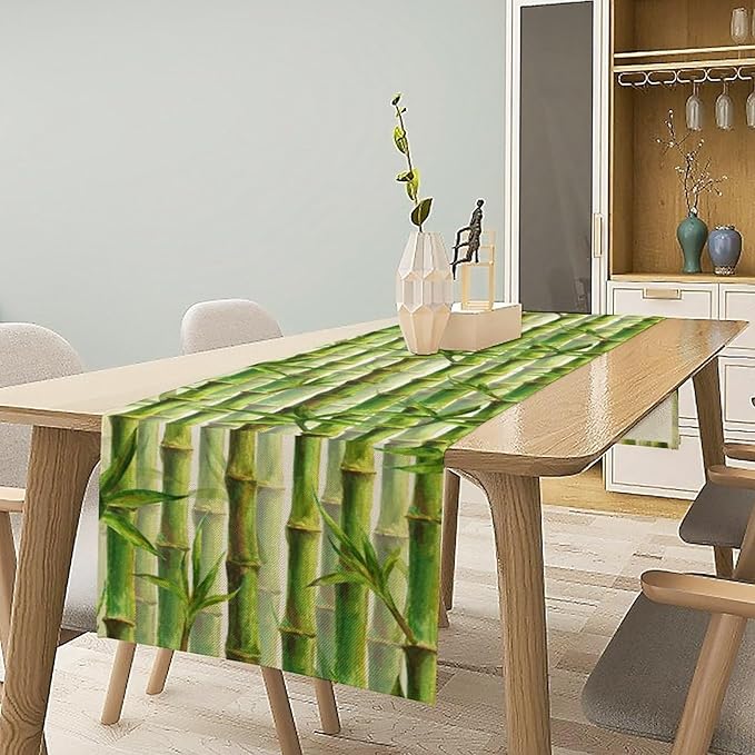 Bamboo Table Runner,Green Plant Print Table Runner for Kitchen Dining Table Home Party Decoration 13x108 Inch
