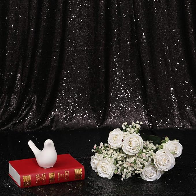 Eternal Beauty Black Sequin Backdrop, 6x6 Ft Halloween Glitter Background Curtains for Shimmer Photography Party Wedding Birthday Back Drop Decor