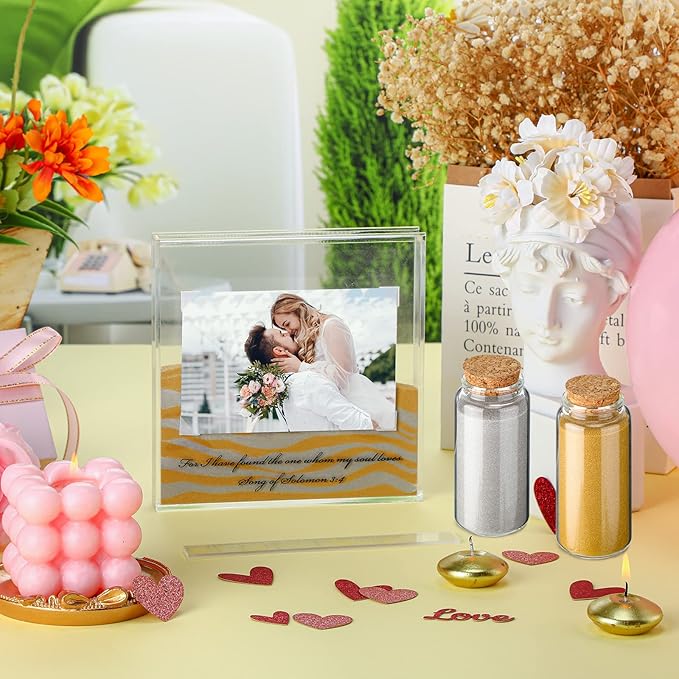 Wall Tabletop Frame Wedding Unity Sand Kit, Clear Acrylic, Yellow and Gray