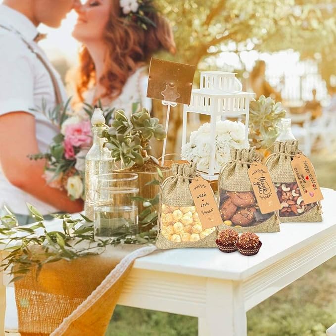 Gift Bags 6 x 9 Inch Burlap Sheer Drawstring Bags, Pack of 50