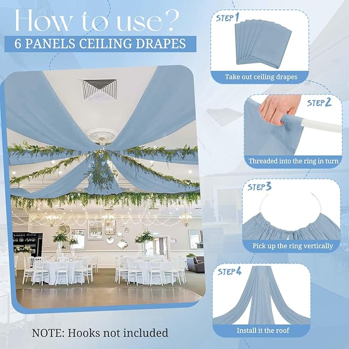 6 Panels Dusty Blue Ceiling Drapes for Wedding, 5ftx10ft Ceiling Drapes Cheesecloth Sheer Fabric Curtain Wedding Arch Draping Fabric Romantic Ceilings Decorations for Weddings Party Ceremony Stage