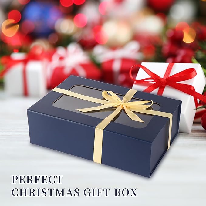 Blue Large Gift Boxes with Window, 13.5"x9"x4.3" Bridesmaid Boxe for Gift Giving,Birthday Gift Box with Magnetic,Closure Lid Gift Boxes for Presents,Cute Boxe,Luxury for Gift Packaging,Gift Box for Wrapping Gifts