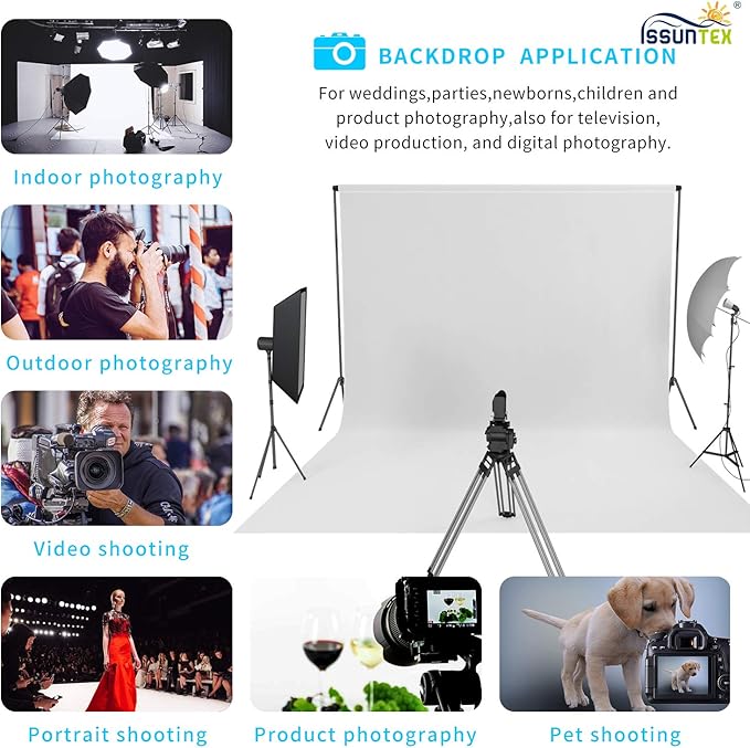 ISSUNTEX 10X10 ft/3X3 Meters Background Photo Backdrop, Photo Studio, Collapsible High Density Screen for Video Photography and Television-White