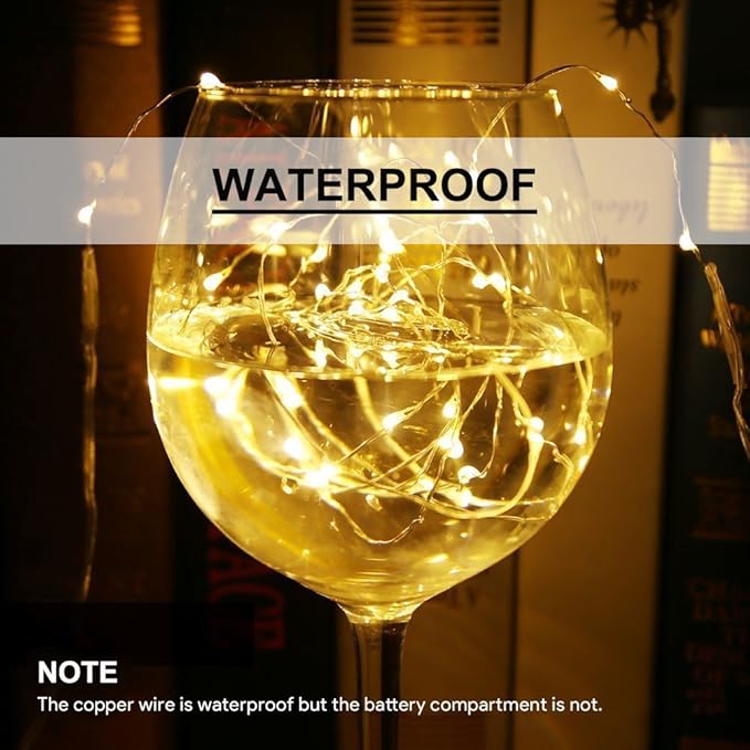 3 Pack Rechargeable String Fairy Lights 10ft 30 LED, 4 Modes Copper Wire Christmas Starry Lighting, Waterproof Micro Firefly Moon Light, Warm White, Battery and USB Cable Included