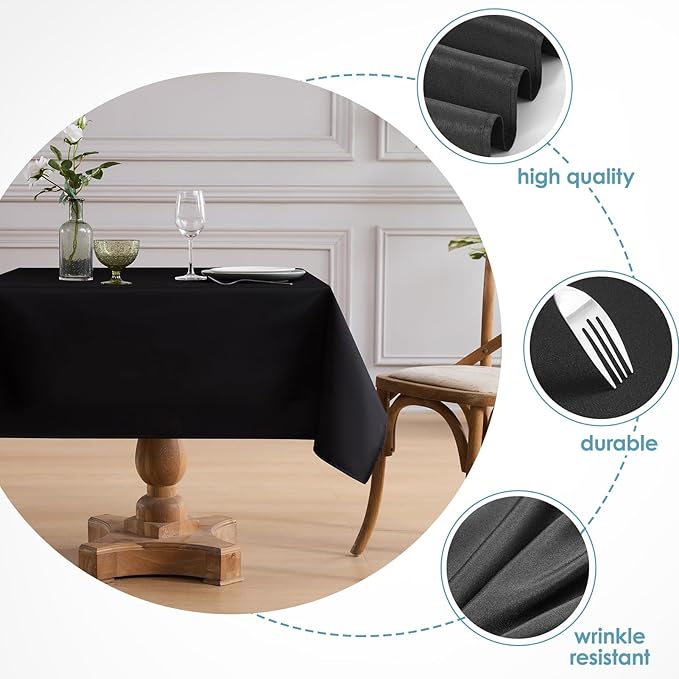 VidaFete Square Tablecloth 52 x 52 Inch Tablecloths Stain Wrinkle Resistant Polyester Dining Table Cover for Kitchen Dinning Party Wedding Rectangular Tabletop Buffet Decoration(Black)