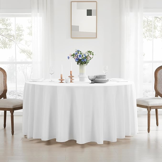 Round Tablecloth 8 Pack 108 Inch White Tablecloths Washable Decorative Linen Polyester Table Clothes Cover for Dining Table Banquets Buffet Parties and Wedding