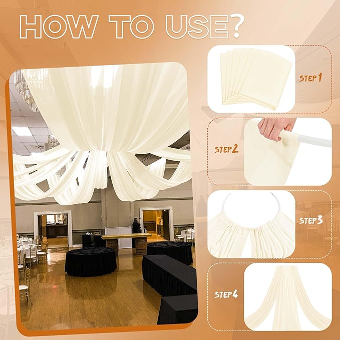 6 Panels Ivory Ceiling Drapes for Wedding 5ftx40ft Ceiling-Drapes Wedding Arch Draping Fabric Cheesecloth Sheer Curtain Romantic Decorations for Party Banquet Ceremony Stage