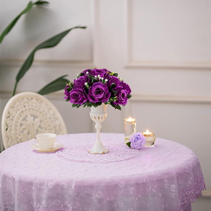 BLOSMON Flower Balls Wedding Rose Centerpieces: 2 Pcs Fake Flowers with Base White Kissing Balls Decor White Artificial Floral Arrangements Flower Bouquet of Roses Home Party Table DIY Decorations