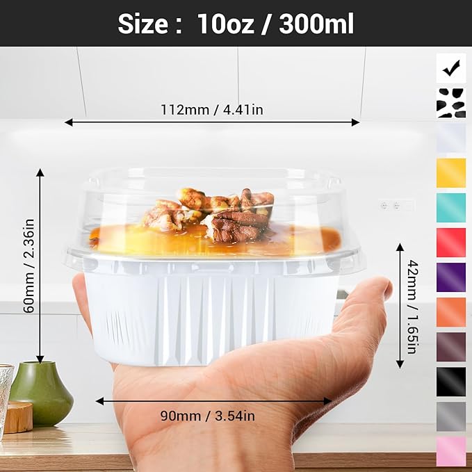 Baking Cups, 10 oz Aluminum Ramekins with Clear Lids, 100 Count