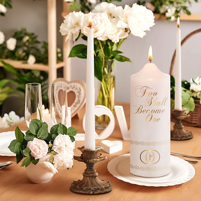 Taper Candles Set of 3 White Wax Unity Candles with Cross Design