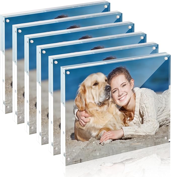 TWING 6 Pack 8 x 10 Acrylic Picture Frames, Magnetic Lucite Clear Picture Frame, 8 by 10 Magnetic Photo Frame Self Standing Double Sided, Gift