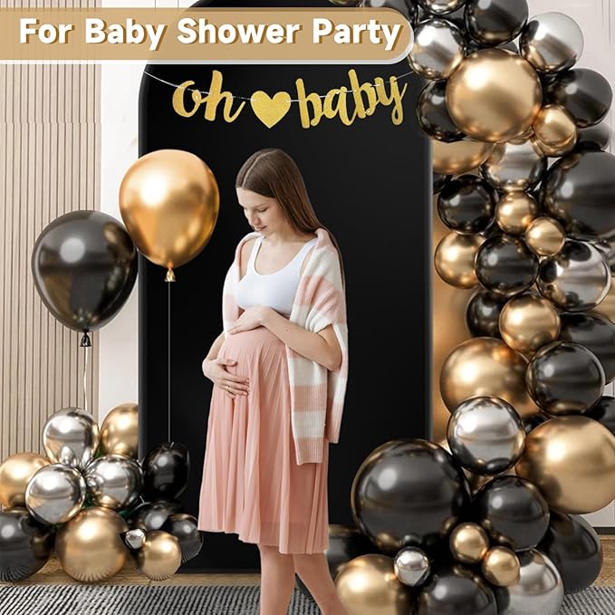 Hemmotop 6 ft Black Arch Cover (No Arch Backdrop Stand), 2-Sided Spandex Arch Covers Stretchy Backdrop, for Wedding, Baby Shower, Birthday Party Decoration