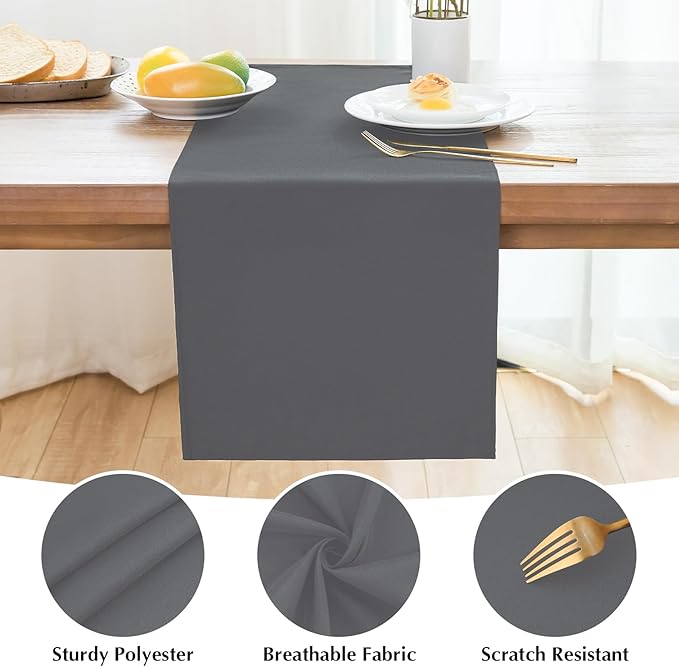 2 Pack Grey Long Table Runner 12 x 108 Inch Solid Color Farmhouse Runners Coffee Table Dresser for Daily Party Home Decoration