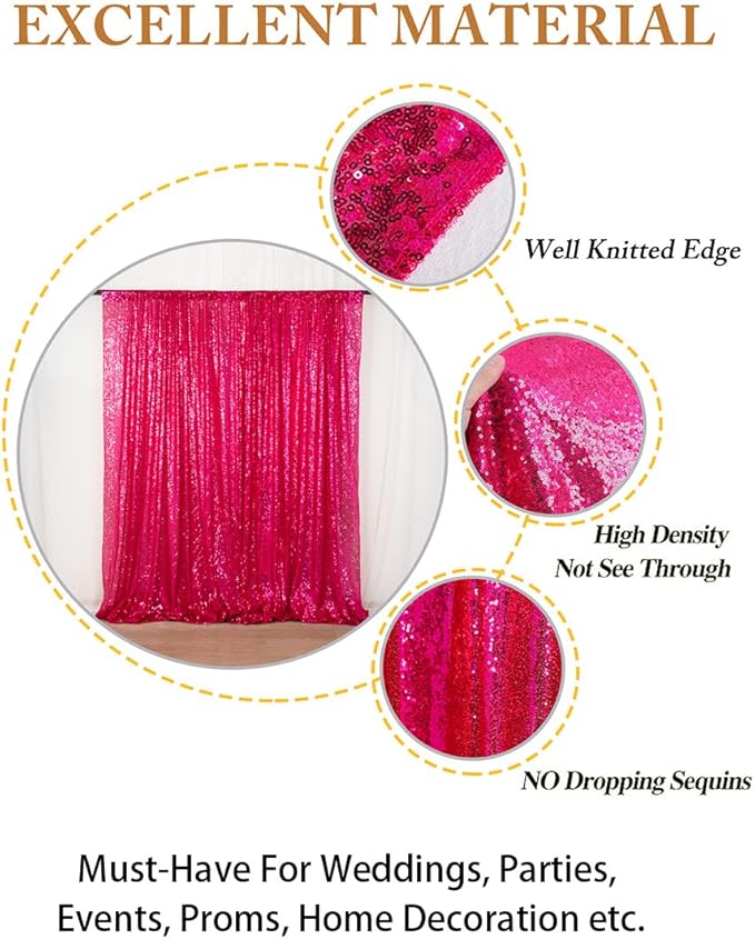 ShinyBeauty 10x10FT Fuchsia Sequin Backdrop - Hot Pink Glitter Photography Background for Wedding, Birthday, Baby Shower Party Decorations