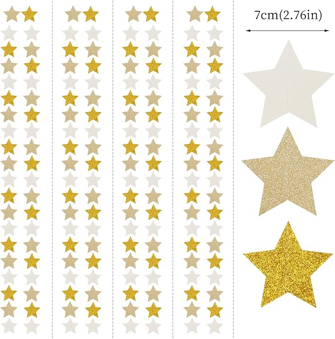 White-Gold Champagne Party-Decorations Bachelorette-Christmas Garland - 62ft Twinkle Little Star Hanging Streamers Banner, Wedding Birthday Baby Bridal Shower Engagement Decor Hugtmr