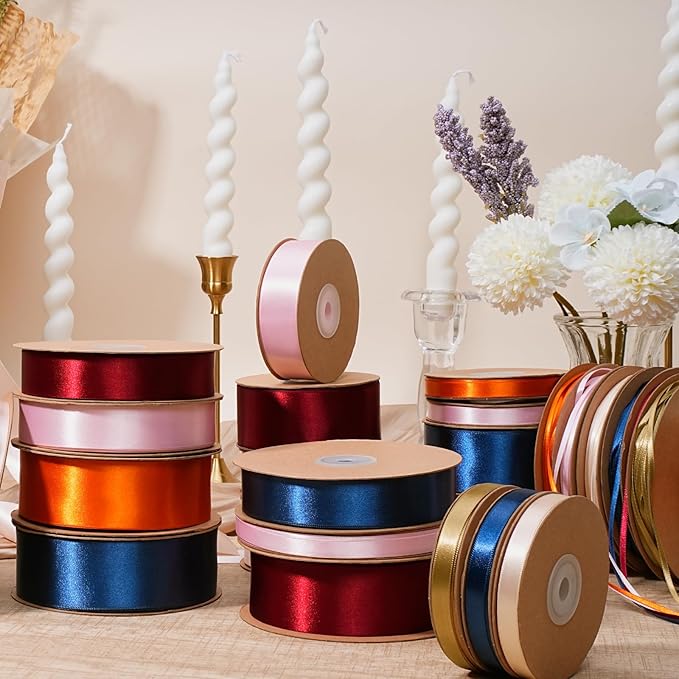 LaRibbons Burgundy Satin Ribbon 1 1/2 Inch 25 Yards Luxury Double Faced Dark Red Silk Ribbon for Flower Bouquet Crafts Gift Wrapping Wedding Party Christmas Decoration