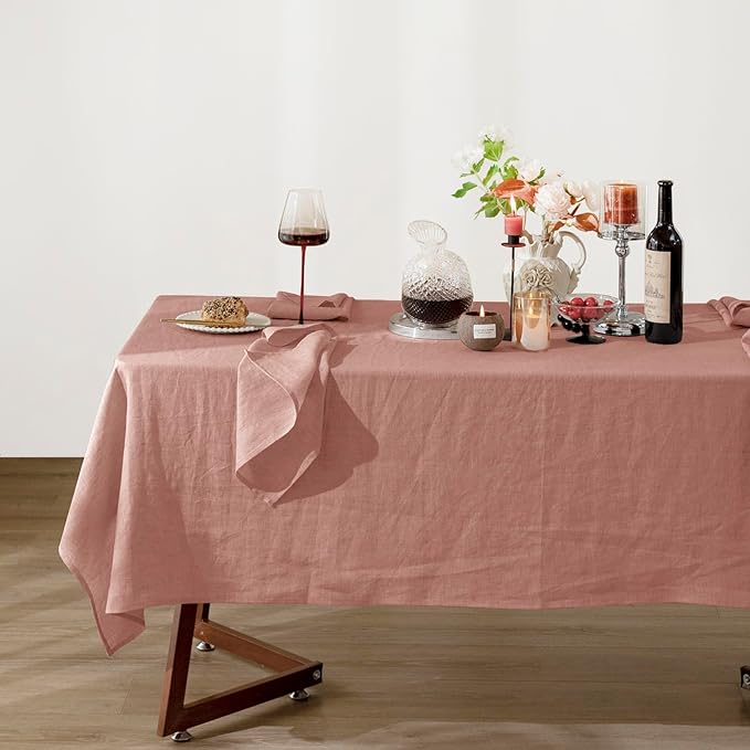 Rectangular Linen Tablecloth in Muddy Pink, 60 x 108 Inch, 100% Linen