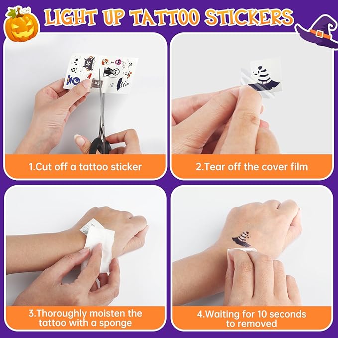 Halloween Bubble Machine Wand for Kids, Light up & Music Pumpkin Bubble Wand-1 Temporary Tattoos and 5 Bubble Solution, Halloween Boo Basket Stuffers for Toddlers Boys & Girls 3 4 5 6 7 8 + Years Old