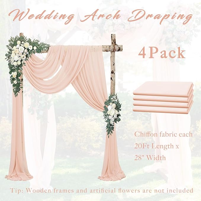 Wedding Arch Drapes Light Peach Chiffon 4 Panels 20 Ft x 28 In