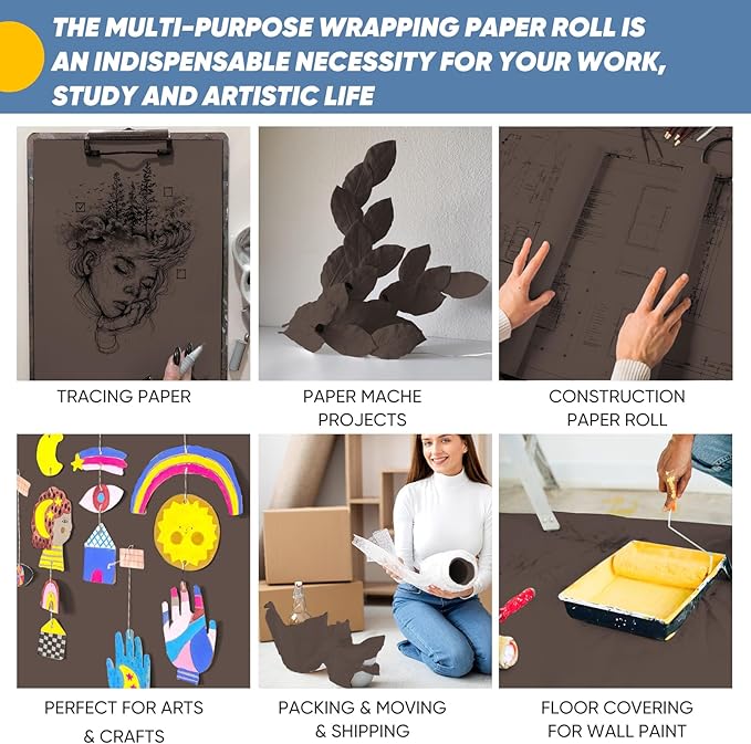 Chocolate Brown Wrapping Paper, 15"x450" Solid Color Dark Brown Art Craft Easel Bulletin Board Decorative Kraft Paper Roll, Birthday Father's Day Bouquet Flower Gift Wrap for Men Husband Dad Boys