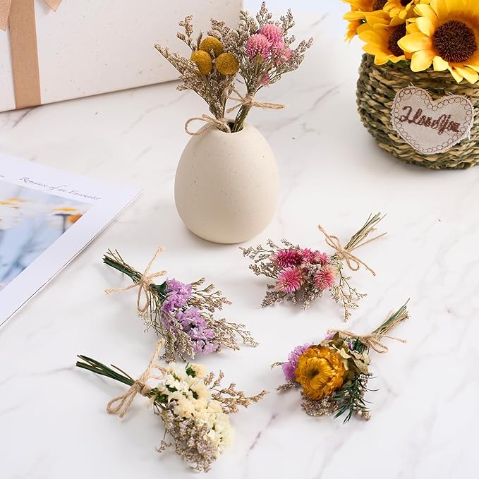12/24 PCS Charming Dried Flowers Bouquet for Vase Various Dried Wildflowers with Stems Mini Handmade Wildflowers Natural Real Flowers Bulk Flowers Craft (Various Series, 24 PCS)