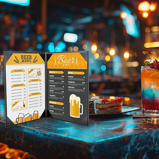 Premium Leather Menu Covers - Set of 10 Double-Sided Table Tent Cards for Restaurant, Dinner Party, and Bar Menus - Includes Bill Holder and Reserved Seating Signs - Easy to Clean and Foldable