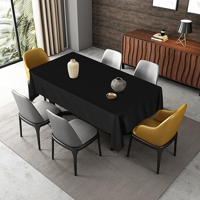 Fitable Rectangle Tablecloth Stain and Wrinkle Resistant Washable Polyester Table Cloth for Buffet Parties and Camping (54x78 inch, Black)