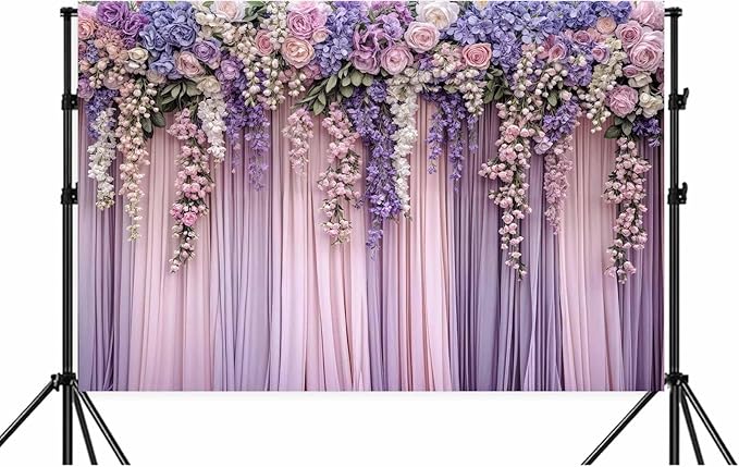 7x5ft Purple Flower Wedding Photography Backdrop Lavender Floral Wedding Bridal Photography Backdrop Anniversary Birthday Baby Shower Girl Party Banner Photo Booth Props Background Wall Decor
