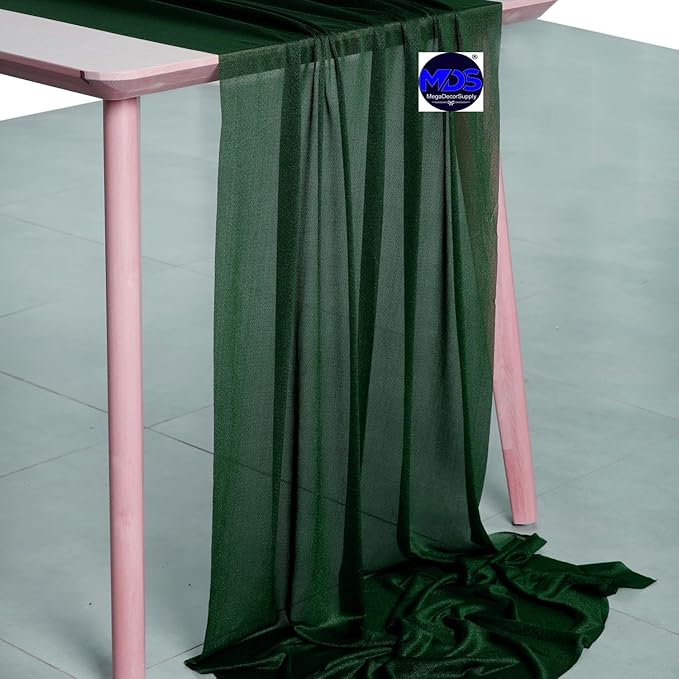 MDS Halloween Chiffon Table Runner - 12 Pack, 29 x 170 Inches, 14ft Each - Sheer Spooky Table Runners for Haunted House Parties, Trick-or-Treat Tables, Witchy Décor, Wedding & Events - Hunter Green